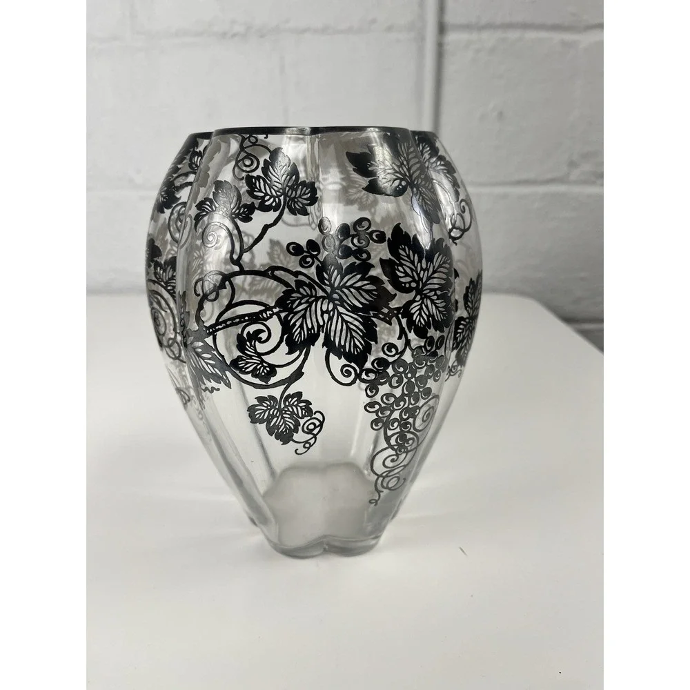 Sterling Overlay Vase Silver‎ City Grape Grapevine 1930s VTG Fostoria Sakier